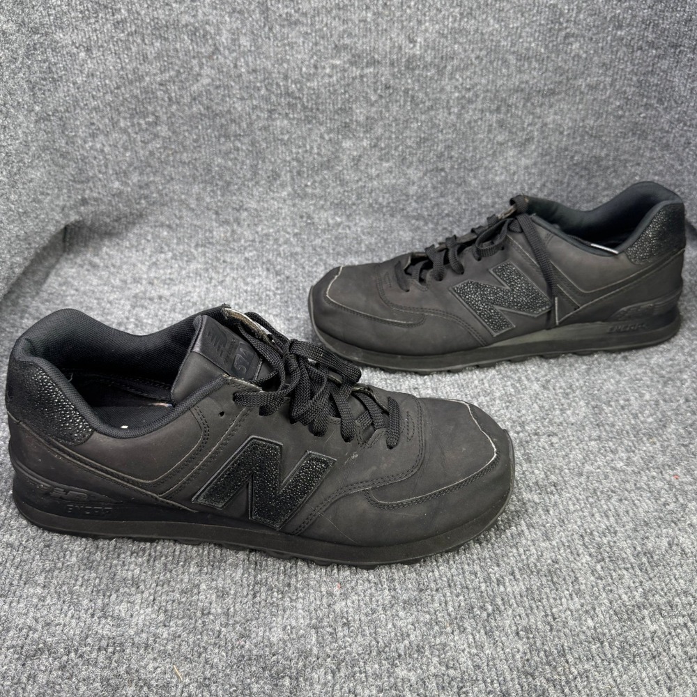 New Balance 574 Mens 12 Black Leather Lifestyle Sneakers ML574BEX
